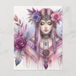 Boho Girl AI Art Bohemian Fashion ポストカード