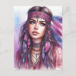 Boho Girl AI Art Bohemian Fashion ポストカード