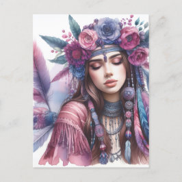 Boho Girl AI Art Bohemian Fashion ポストカード