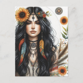 Boho Girl AI Art Bohemian Fashion ポストカード