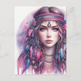 Boho Girl AI Art Bohemian Fashion ポストカード