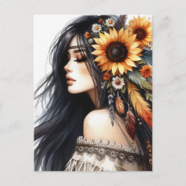 Boho Girl AI Art Bohemian Fashion ポストカード