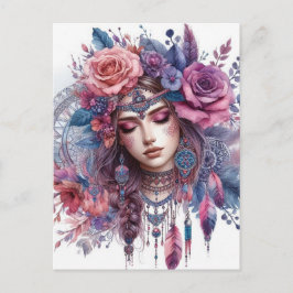 Boho Girl AI Art Bohemian Fashion ポストカード