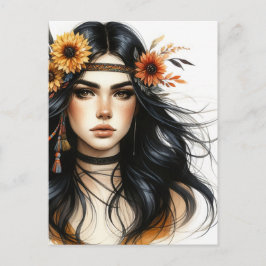 Boho Girl AI Art Bohemian Fashion ポストカード