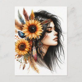 Boho Girl AI Art Bohemian Fashion ポストカード