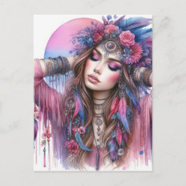 Boho Girl AI Art Bohemian Fashion ポストカード
