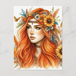 Boho Girl AI Art Bohemian Fashion ポストカード