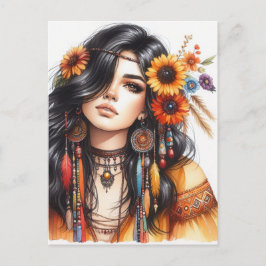 Boho Girl AI Art Bohemian Fashion ポストカード