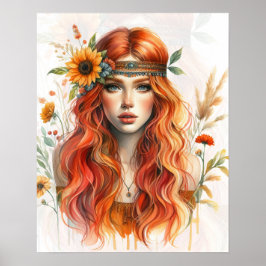 Boho Girl AI Art Bohemian Fashion Poster ポスター