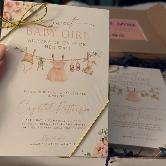 Boho Girl Clothesline Baby Shower Invitation 招待状