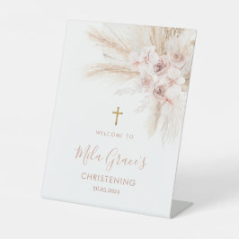 Boho Girl Floral Baptism Christening Welcome 8x10 台座サイン