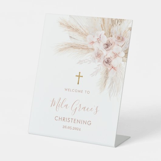 Boho Girl Floral Baptism Christening Welcome 8x10 台座サイン (正面)