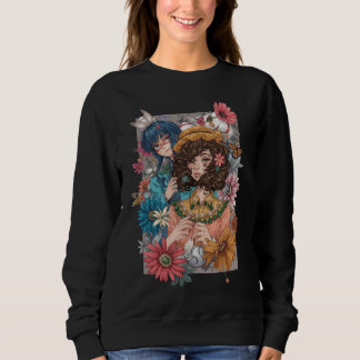Boho Girl with Floral Sweatshirt スウェットシャツ