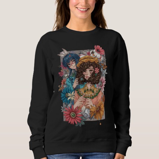 Boho Girl with Floral Sweatshirt スウェットシャツ (正面)