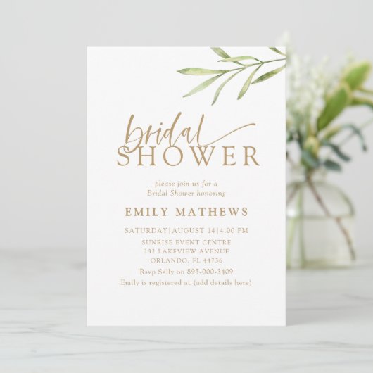 Boho Gold & Botanical Bridal Shower 招待状 (スタンド正面)