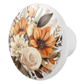 Boho Gold Brown Flowers Floral Ceramic Knob セラミックノブ (右)