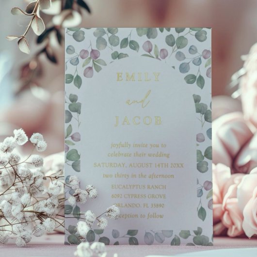 Boho Gold Foil and Eucalyptus Wedding 箔招待状