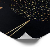 Boho Gold Space doodles Black Design ポスター (角)