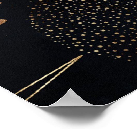 Boho Gold Space doodles Black Design ポスター (角)