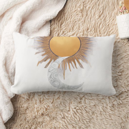 Boho Gold Sun Moon Celestial Throw Pillow ランバークッション (ブランケット)