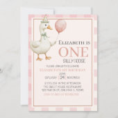 Boho Goose Birthday 1st for Girl – Pink Tartan  招待状 (正面)