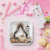 Boho Gothic Halloween Party - Pumpkins and Lantern ペーパープレート (パーティー)