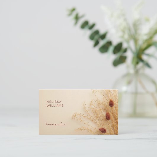 Boho Grass 3D Earthy Tones Floral 名刺 (スタンド正面)