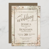 Boho Grasses & Wildflowers Stylish Script Wedding 招待状 (正面/裏面)