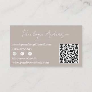 Boho Gray Neutral Chic Minimalist Modern QR Code 名刺