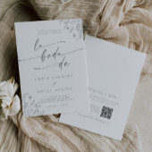 Boho Gray Wildflower QR Code Spanish Wedding 招待状