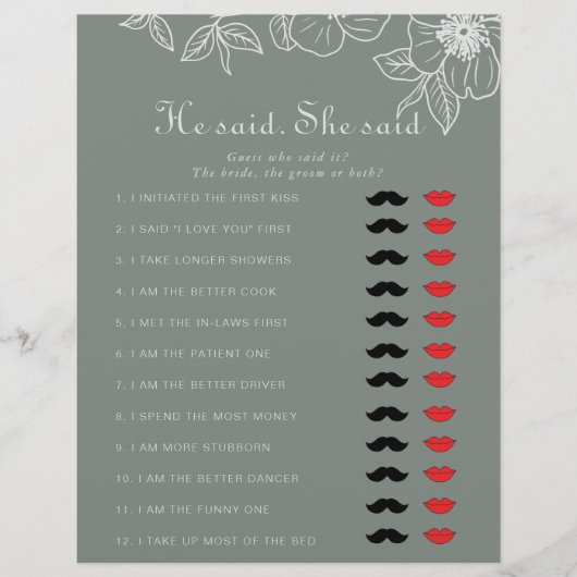 Boho Green彼は彼女はブライダルシャワーゲームを言った (正面)