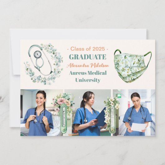 Boho Green 3フォトウォータースカラー看護学校学 案内状 (正面)