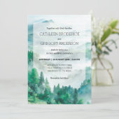 Boho Green and Blue Watercolor Forest Wedding 招待状 (スタンド正面)
