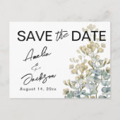 Boho Green & beige Botanical Save the Date 案内ポストカード (正面)