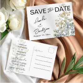 Boho Green & beige Botanical Save the Date 案内ポストカード