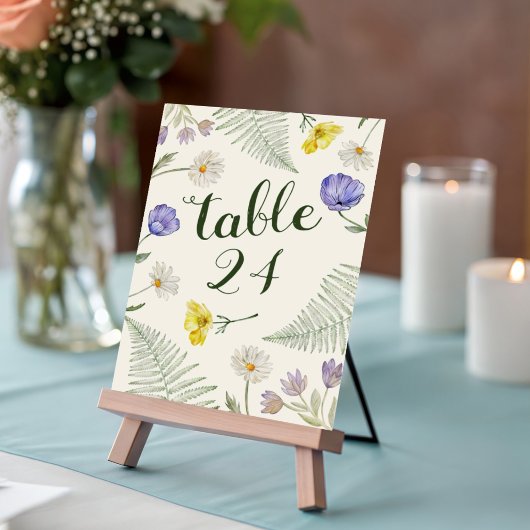 Boho Green & Beige Wildflower Wedding Table Number テーブルナンバー
