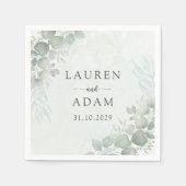 Boho Green Eucalyptus Botancial Wedding スタンダードカクテルナプキン (正面)