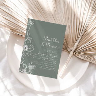 Boho Green Floral Bubbles & Brews Bridal shower 招待状