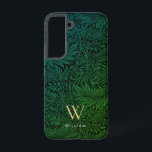 Boho Green Floral Gold Monogram Name Samsung Galaxy S22ケース<br><div class="desc">Boho Green Floral Gold Monogram Name Phone Case. Monogram is an elegant gold serif font and your name is a white sans serif font.</div>