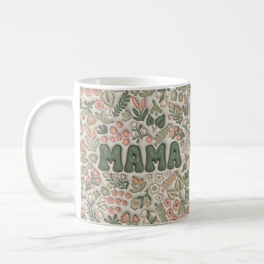 Boho Green Floral Pattern Mama  コーヒーマグカップ (左)
