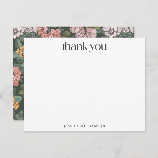 Boho Green Floral Wildflower Custom Stationery サンキューカード (正面/裏面)