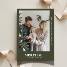 Boho Green Merriest Christmas Christmas Photo Card シーズンカード