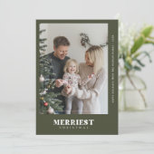 Boho Green Merriest Christmas Christmas Photo Card シーズンカード (スタンド正面)