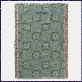 Boho Green Moroccan Tiles Design スローブランケット
