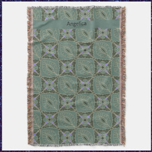 Boho Green Moroccan Tiles Design スローブランケット