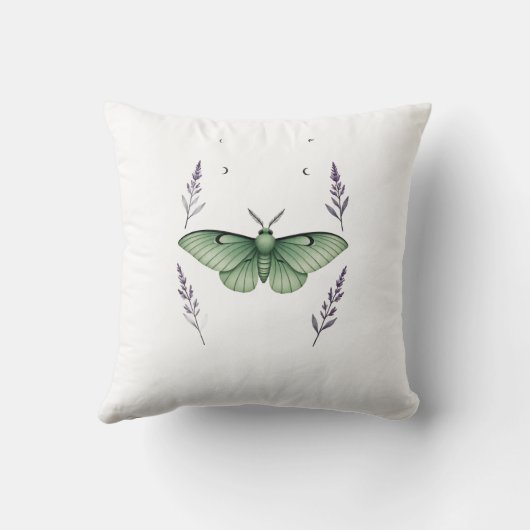 Boho Green Moth Pillow クッション (裏面)