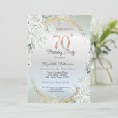Boho Green Roses Silver 70th Birthday  招待状 (スタンド正面)