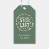Boho Green Santa's Nice Listクリスマスプレゼントラベル ギフトタグ (正面)
