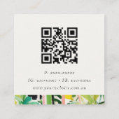 Boho Green Tropical Leaf Foliage Botanical QR Code スクエア名刺 (裏面)