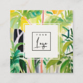 Boho Green  Tropical Leafy Foliage Botanical Logo スクエア名刺 (正面)